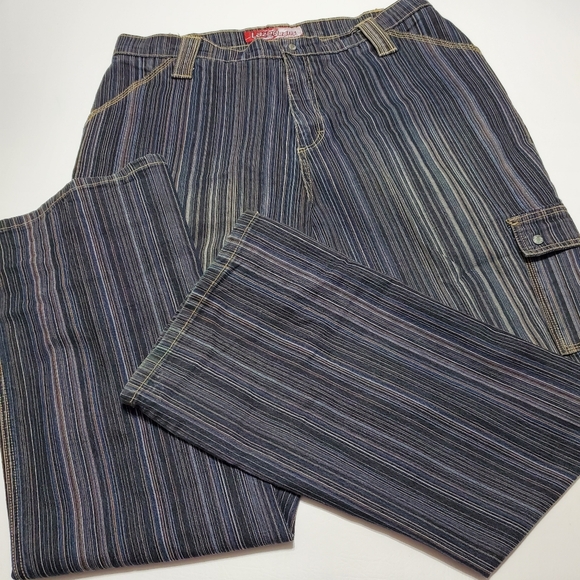 Lazer Striped Cargo Jeans Gorpcore Carpenter Pants Streetwear - Picture 1 of 6